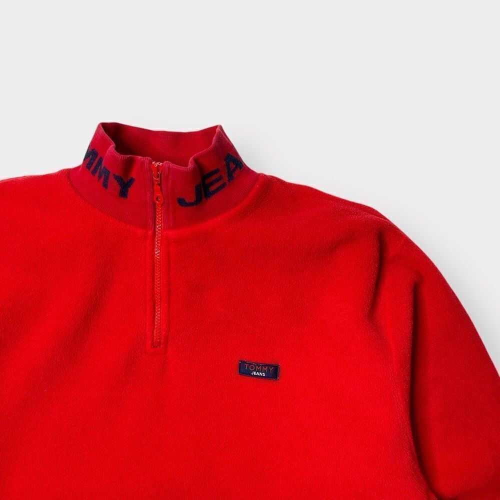 Vtg 90s Y2K Tommy Hilfiger 1/4 Zip Fleece Jacket, Big Logo Sweatshirt XL Sherpa - Picture 3 of 8